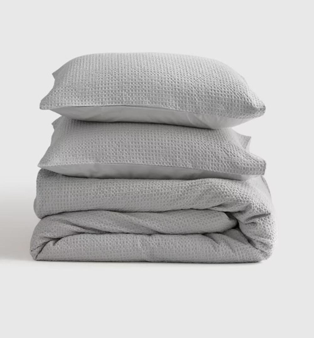 Quince Duvet Cover Set Luxe Honeycomb QUEEN Cover + Shams Light Gray NEW